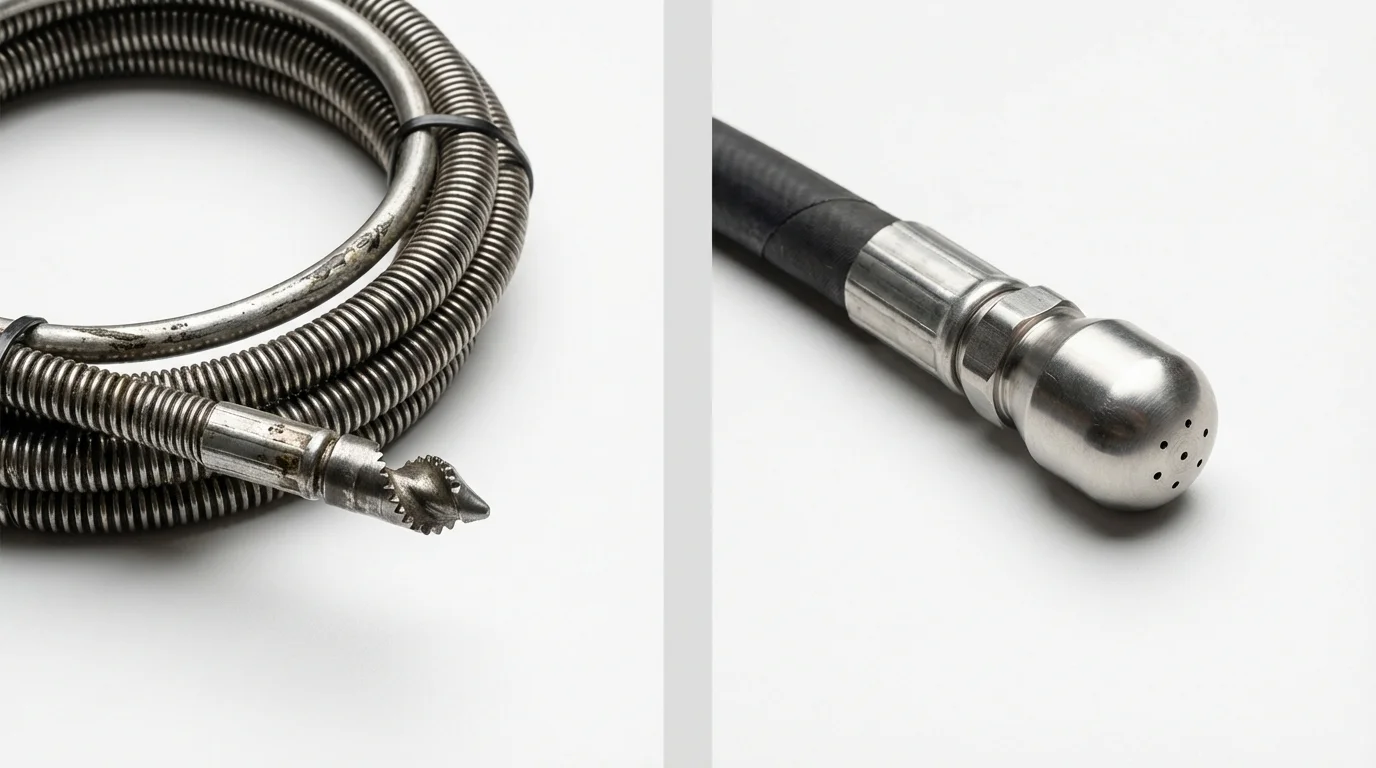 Drain snake cable and hydro jetting nozzle used for drain cleaning in Mound City, SD