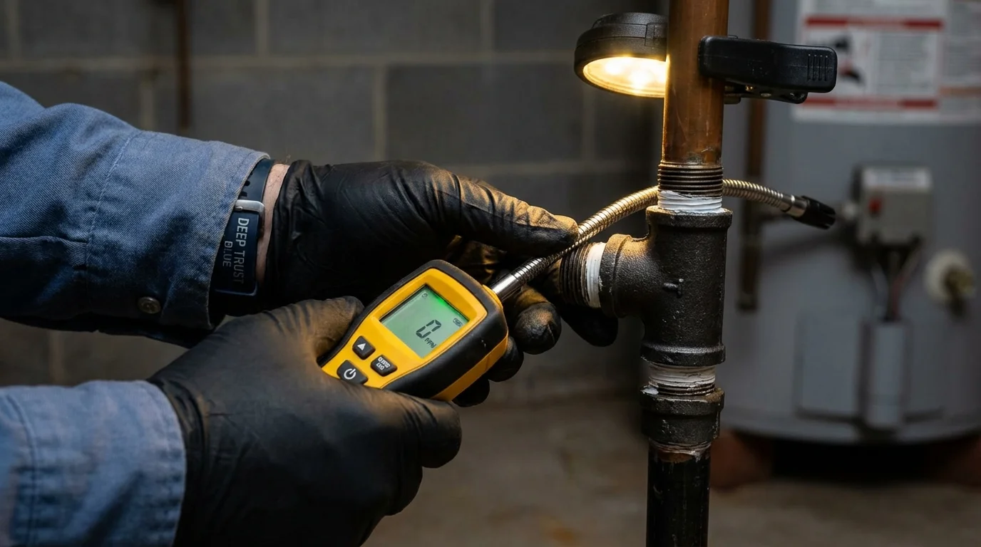 Gas leak detection with electronic sniffer by Johns Plumbing LLC in Mound City