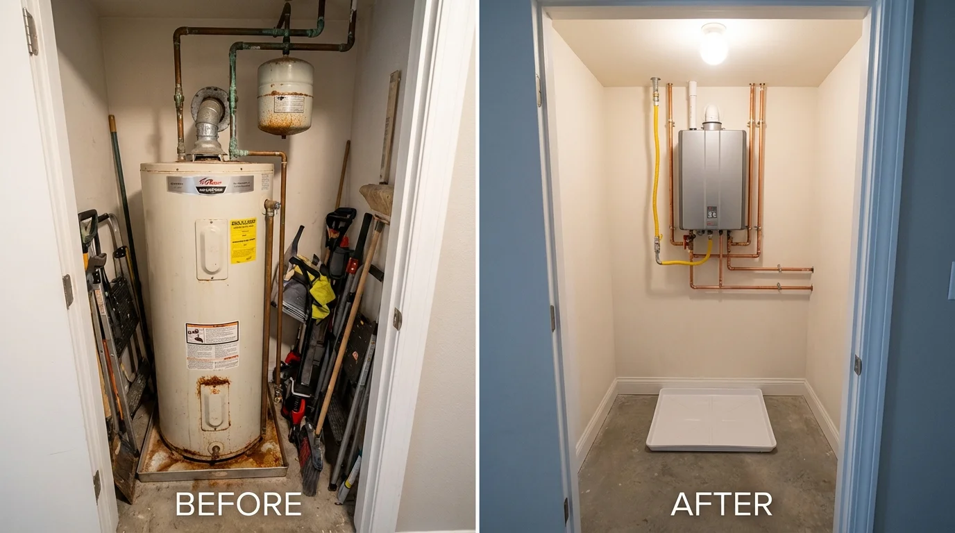 Tank water heater versus wall-mounted tankless unit comparison for Mound City, SD homeowners